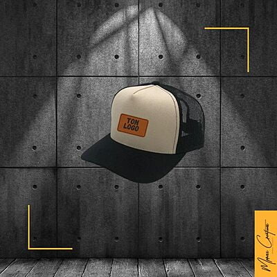 Casquette 5 panneaux courbée patch en cuir (trucker's hat) Casquette 5 panneaux courbée patch en cuir (trucker's hat)