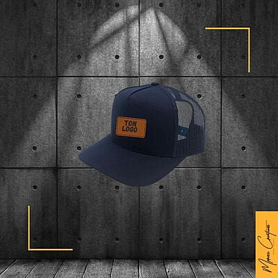 Casquette 5 panneaux courbée patch en cuir (trucker's hat) Casquette 5 panneaux courbée patch en cuir (trucker's hat)