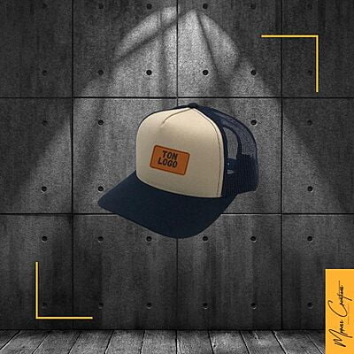 Casquette 5 panneaux courbée patch en cuir (trucker's hat) Casquette 5 panneaux courbée patch en cuir (trucker's hat)