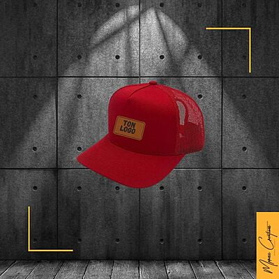 Casquette 5 panneaux courbée patch en cuir (trucker's hat) Casquette 5 panneaux courbée patch en cuir (trucker's hat)