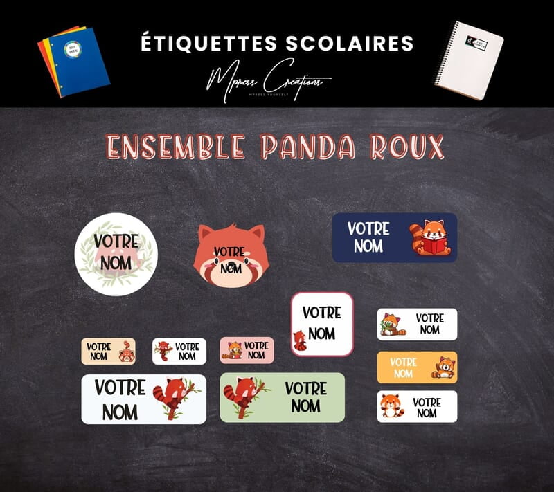 Étiquettes thématique Panda Roux Étiquettes thématique Panda Roux