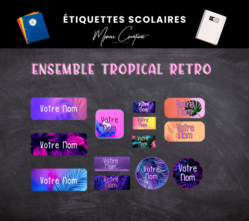 Étiquettes thématique Tropical Retro Étiquettes thématique Tropical Retro